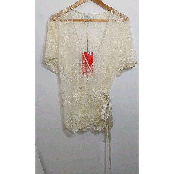 Diane Von Furstenberg DVF Women's Size 1X Lace Wrap Top Silk FLAWED Ivory Color - Picture 5 of 14